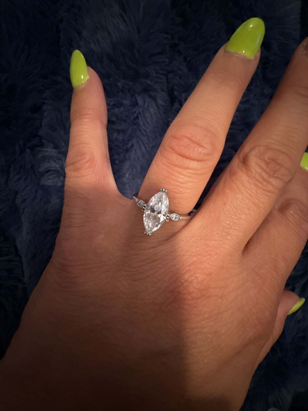 3 Stone Moissanite Engagement Ring, 2ct Marquise & 2 Pear Cut -